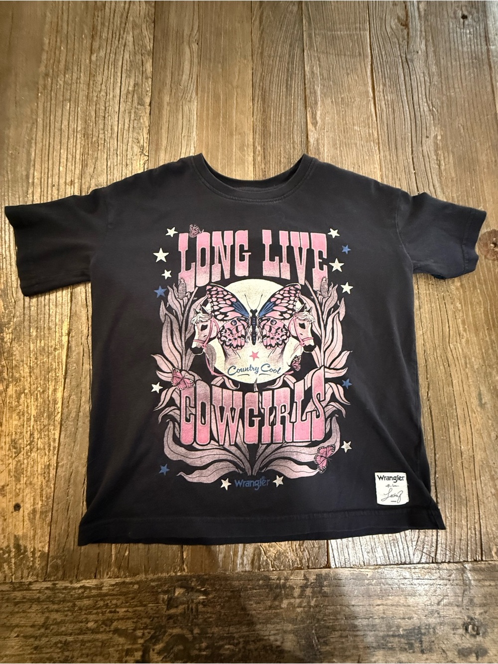 Wrangler Kids Lainey Wilson Black Graphic Tee with Pink Accents